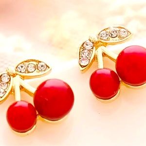 New with  tags, cherry with diamonds accent women’s earrings beautiful red